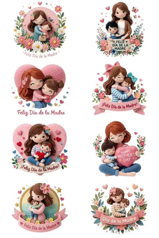 Madre e hijo crochet tejido 58 diseños png Dia de la madre sublimacion DTF
