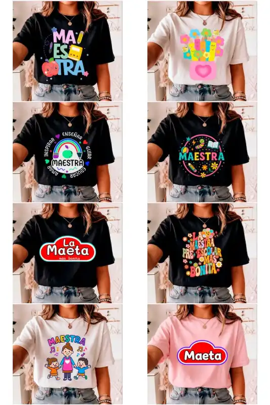 Dia de la maestra frases playeras sublimacion DTF  24 diseños vectores maeta