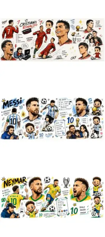 Messi Ronaldo Neymar 3 plantillas mundial tazas