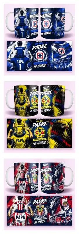 Dia del padre futbol Chivas Cruz AZUL America Pumas plantillas taza