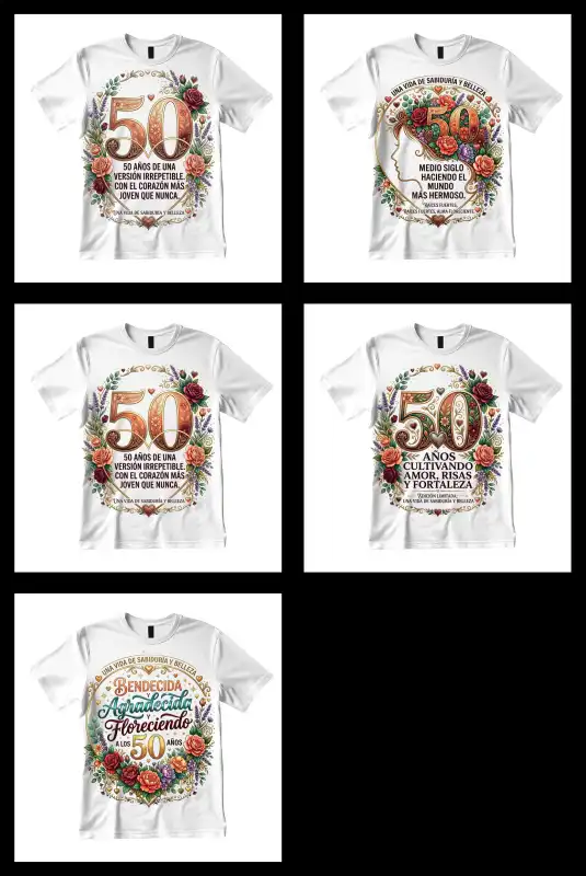 Plantillas 50 años aniversario mujer 5 diseños png