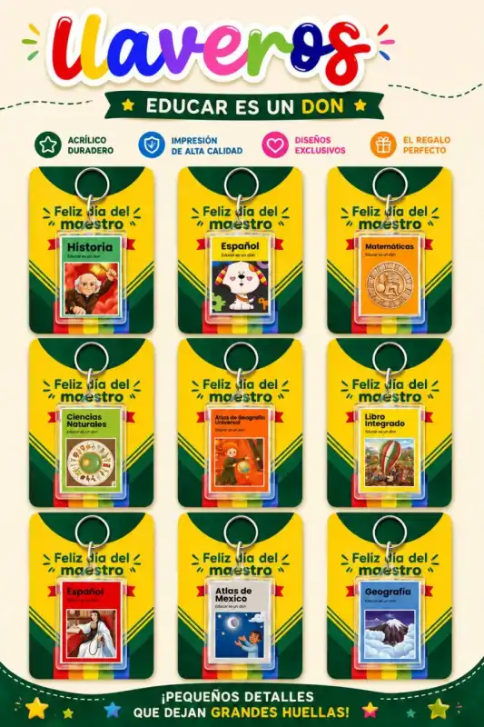 Llaveros Dia del maestro 9 diseños png Libros escolares