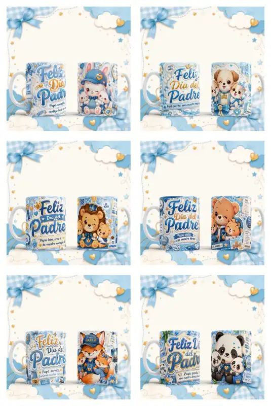 Papa animalitos  plantillas 10 diseños tazas dia del padre