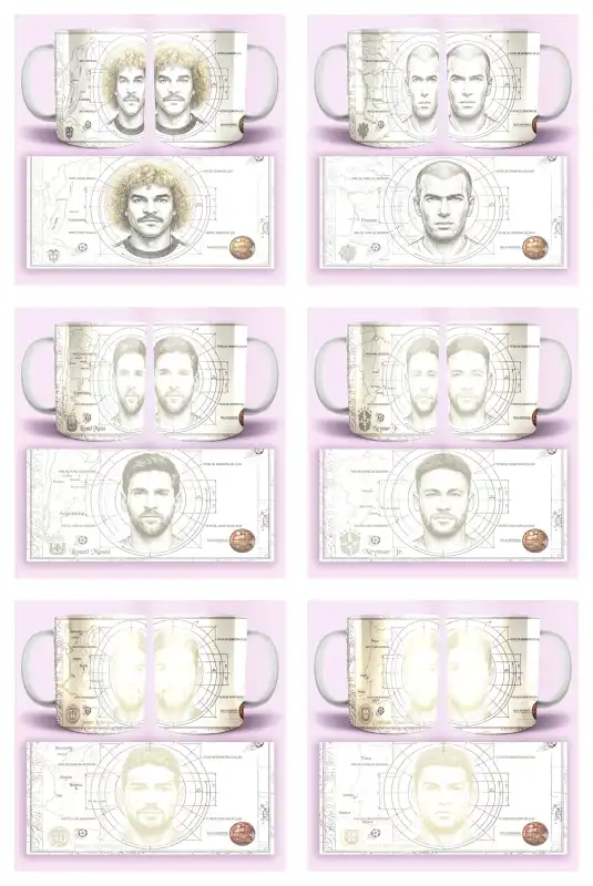 Estrellas Mundial 7 plantillas tazas messi ronaldo mbappe neymar