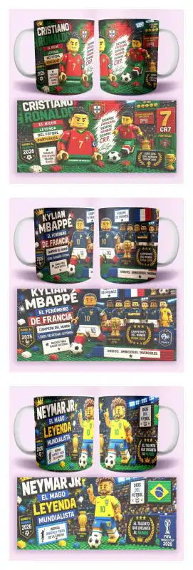 Plantillas LEGO rONALDO mbappe mundial tazas