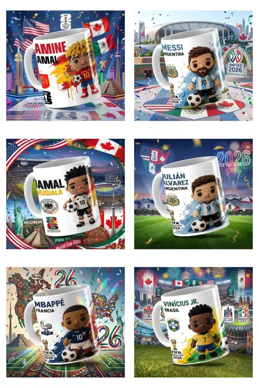 TAZAS CROCHET MUNDIAL FUTBOL 15 plantillas Jugadores