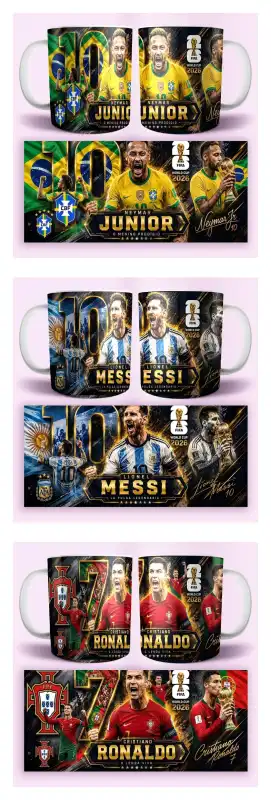 Ronaldo Messi Neymar plantillas tazas Mundial