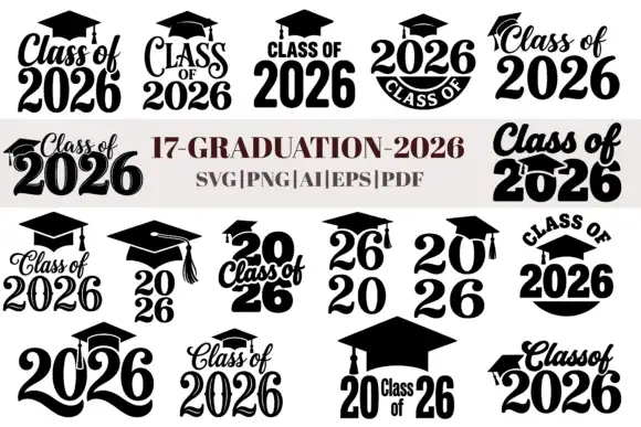 Graduacion 2026 vectores birretes 16 diseños png corte