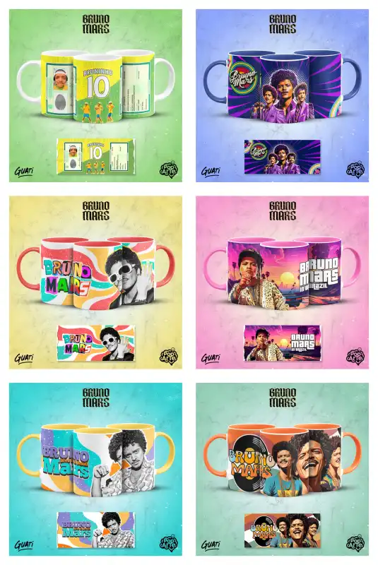 Plantillas Bruno Mars Tazas 15 diseños png