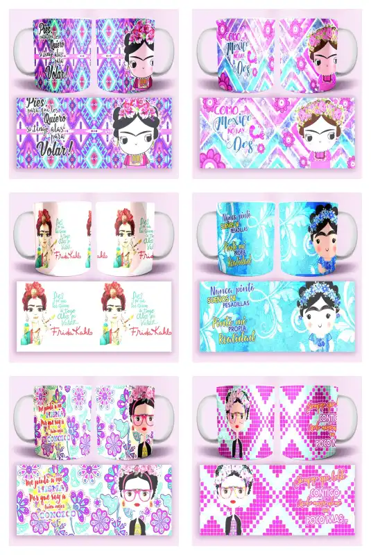 plantillas Frida Kahlo 10 diseños png tazas sublimar