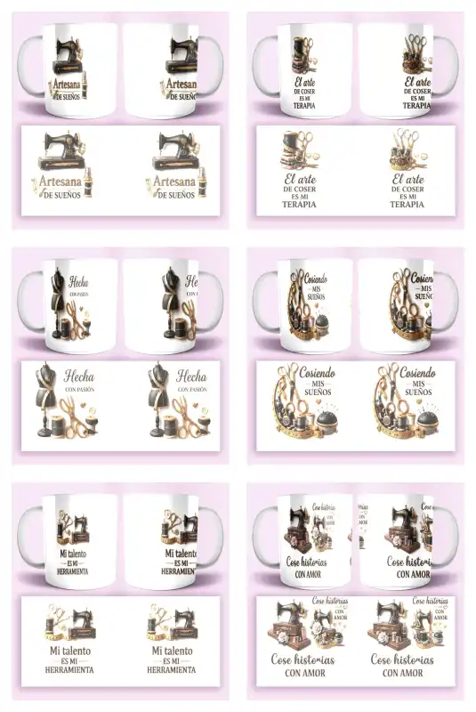 Plantillas Costurera tazas Gratis 10 Diseños png