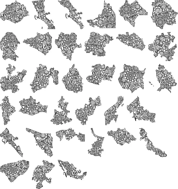 Estados de Mexico Corte Sublimacion vectores png