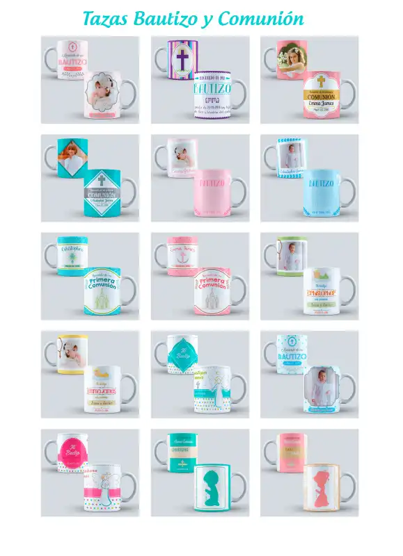 Tazas  bautizo y comunion 18 plantillas editables photoshop