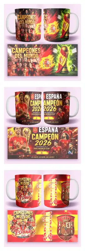 Plantillas españa campeon tazas 3 diseños mundial