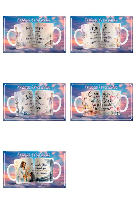 Frases Cristianas Plantillas tazas 5 diseños png