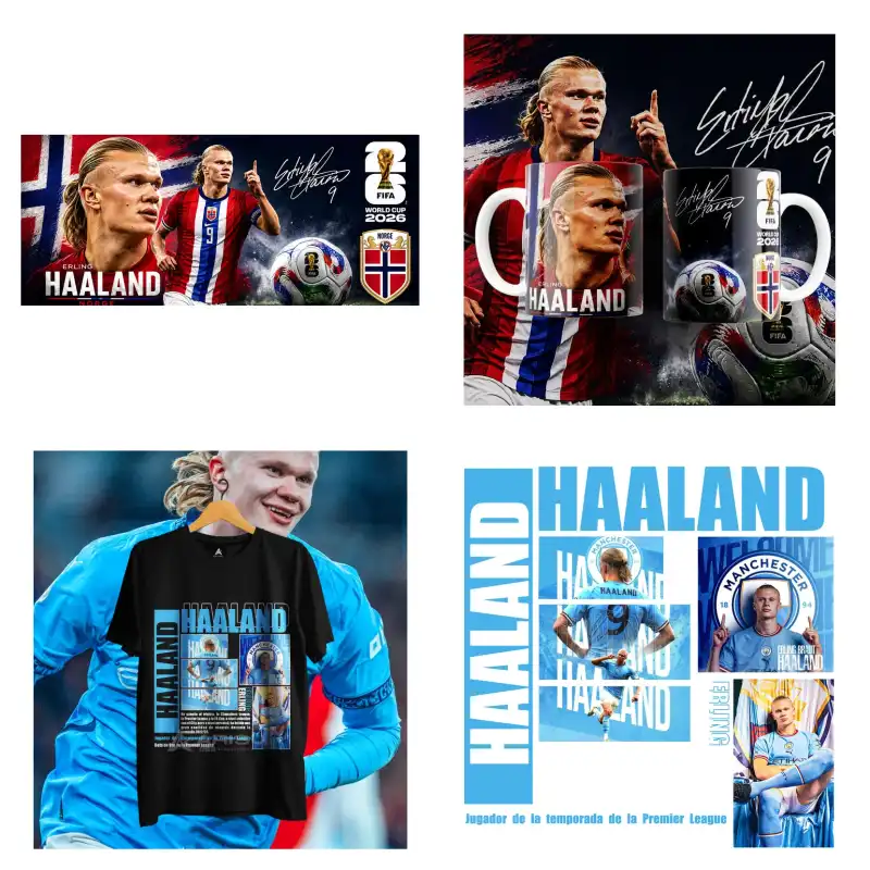Haaland Playera Taza 3 plantillas Sublimacion