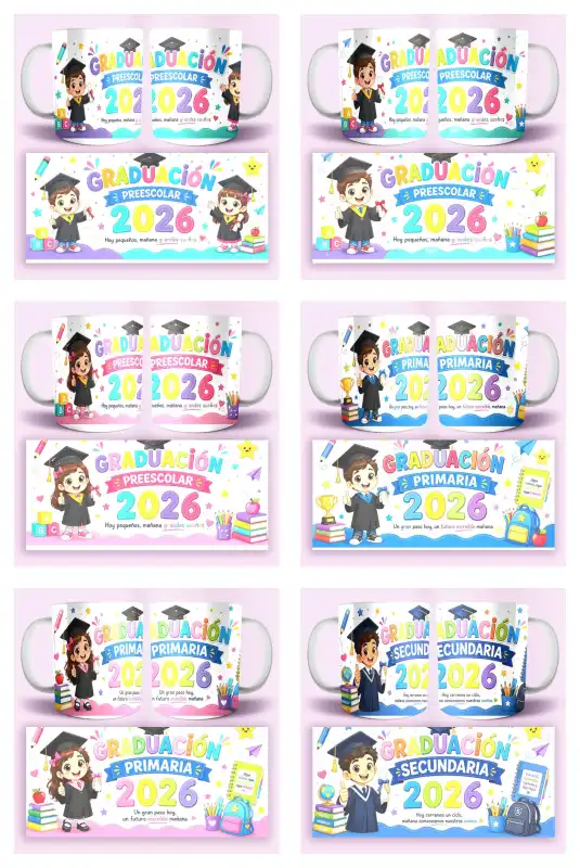 Plantillas Graduaciones niños  egresados tazas