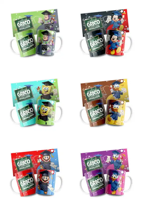 Caricaturas Personajes graduacion 10 plantillas tazas editables