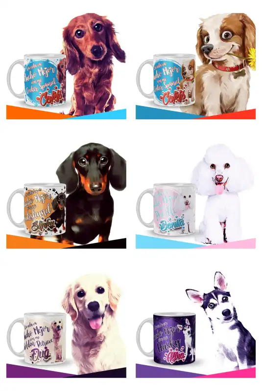 PERROS MASCOTAS razas cachorros 30 plantillas taza sublimar editables psd