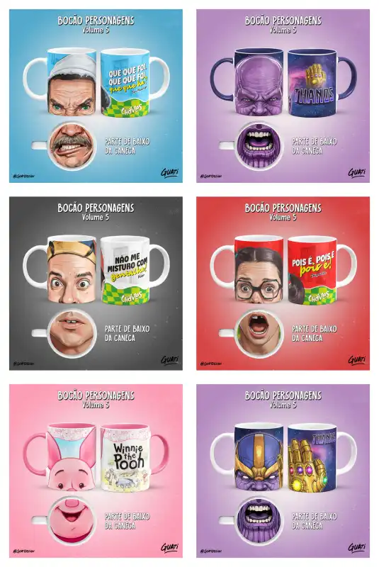 Plantillas De boca tazas 15 diseños Chavo del ocho super héroes caricaturas