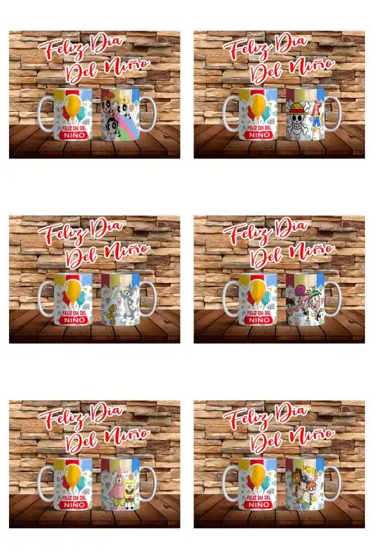 Plantillas dia del niño gratis, 6 diseños tazas editables