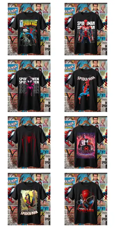 sipderman 19 diseños Playeras Negras Semitonos DTF