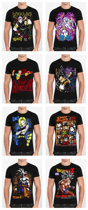 Colecciones Anime plantillas playera negra DTF 36 diseños png