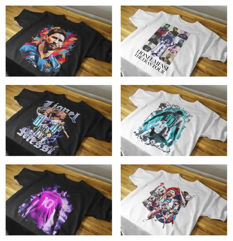Plantillas Messi PNG DTF playera negra 10 diseños