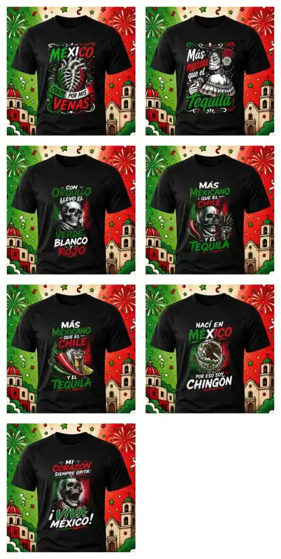 Coleccion dia independencia fiestas patrias Mexico 50 diseños DTF plantillas