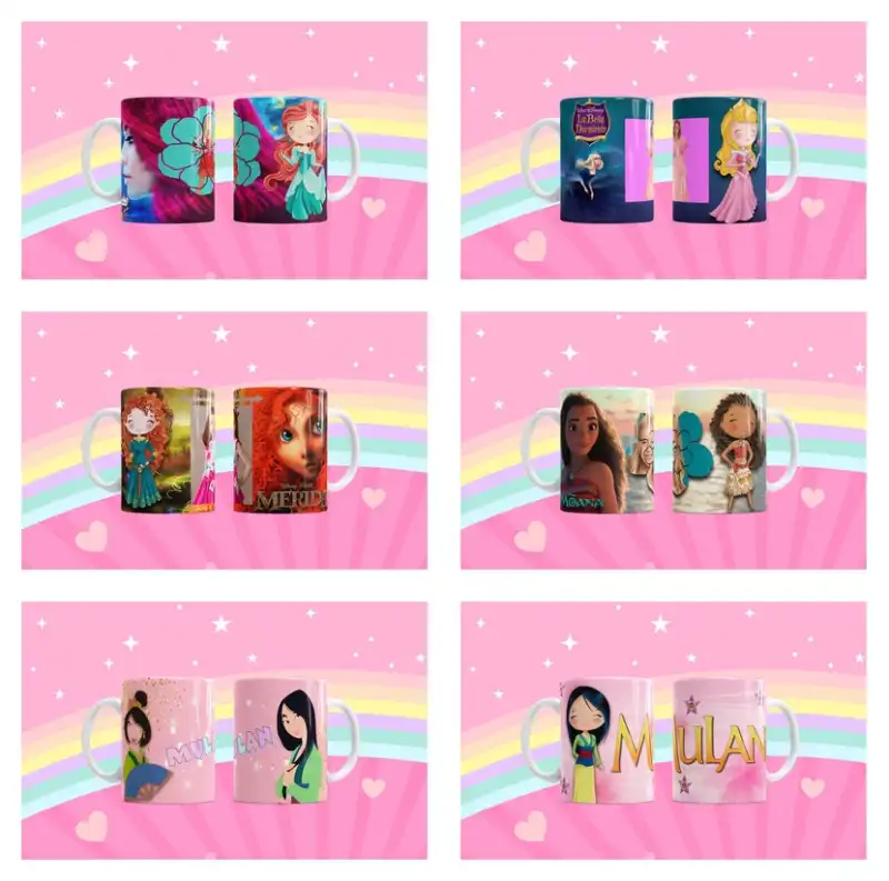 Princesas disney 9 plantillas editables tazas sublimacion