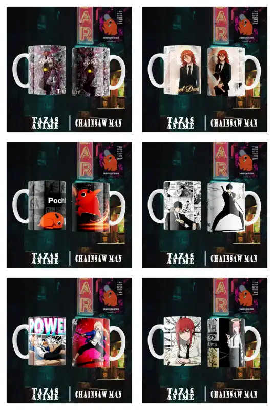 CHAINSAW MAN 7 plantillas tazas png sublimacion