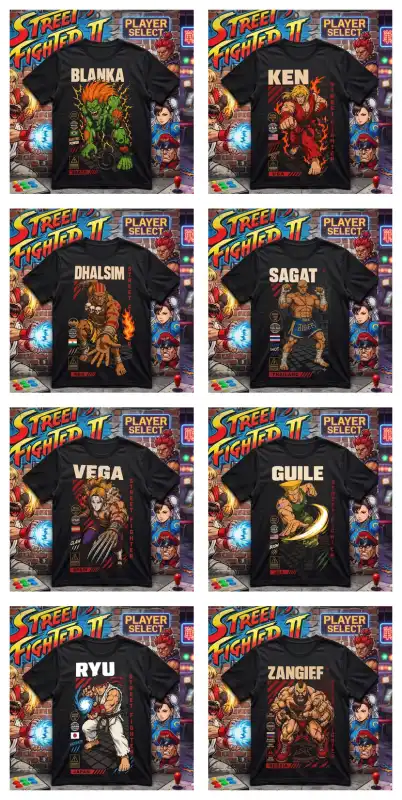 street fighter video juego 9 vectores pdf DTF fondo negro