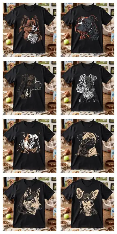 vectores perros cachorros fondo negro pdf dtf  9 diseños