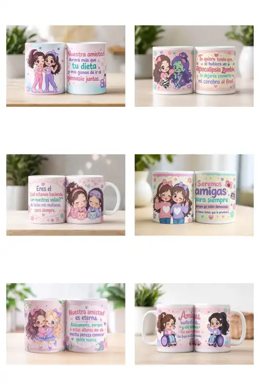 Plantillas Amigas tazas Frases 10 diseños sublimacion