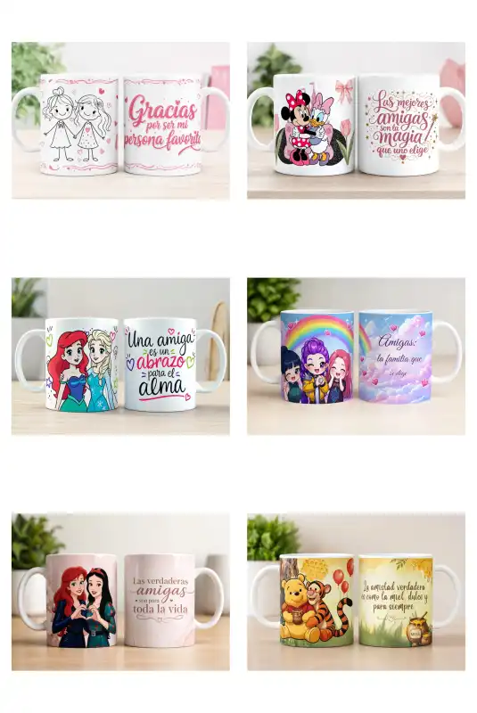 plantillas Amistad  amigos 10 diseños tazas sublimacion disney princesas winnie pooh