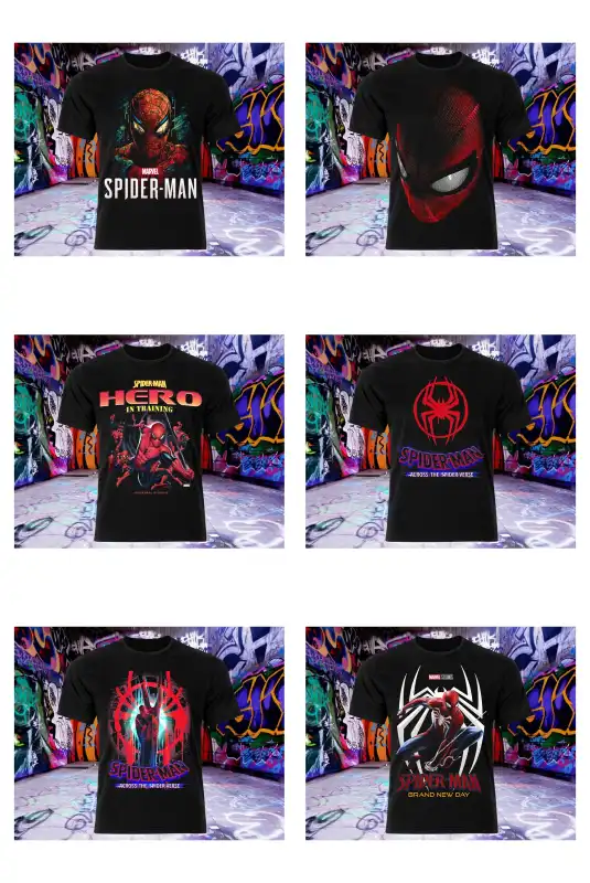Spiderman 50 diseños plantillas png semitonos DFP Playera negra