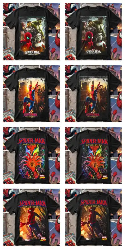 spiderman brand new day 16 diseños semitonos DTF Playeras