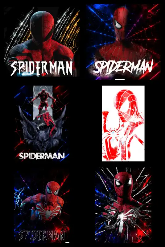 Spiderman Dtf semitonos playeras fondo negro 6 diseños png