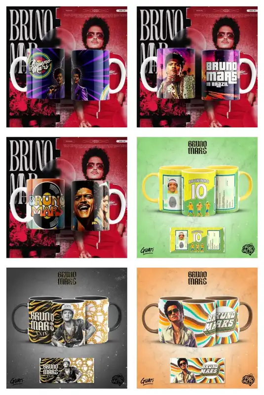 Bruno mars artistas 14 plantillas sublimacion tazas