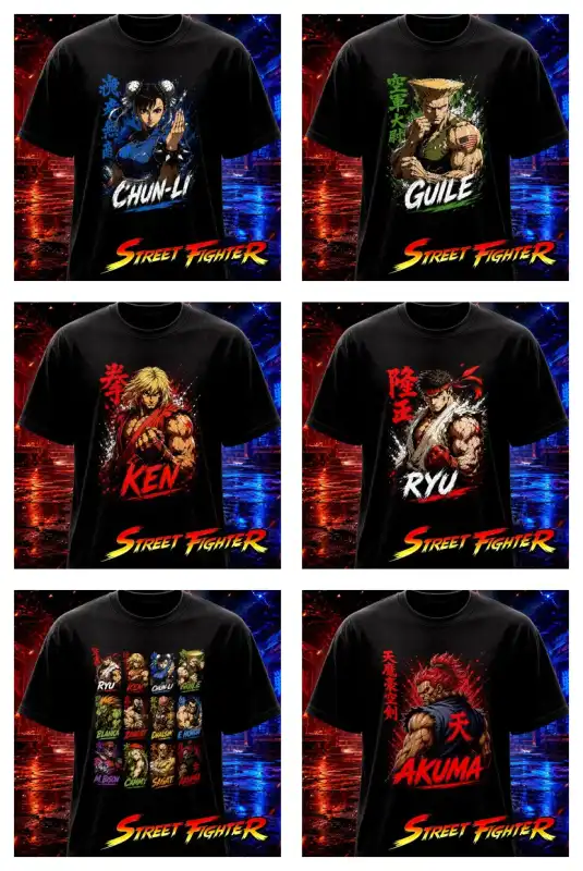 street fighter 6 diseños semitonos dtf playera negra videojuegos