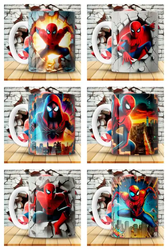 spiderman 12 plantillas 3d tazas sublimar hombre araña