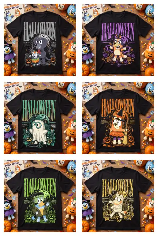 bluey Halloween vectores dtf fondos negros pdf 20 diseños