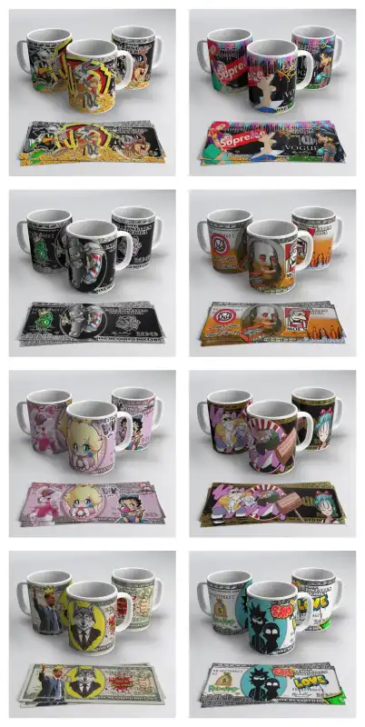 plantillas billetes dinero dolar personajes carticaturas tazas sublimar 16 diseños