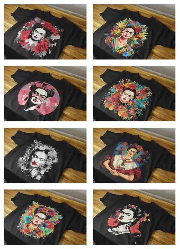 frida kahlo  16 diseños dtf playeras negras diseños png semitonos