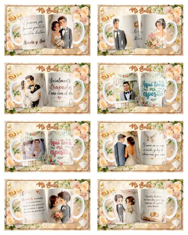 bodas matrimonio plantillas tazas regalos 8 diseños png
