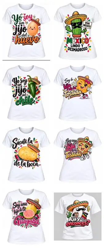 Fiestas aptrias MExico Independencia Frases Sublimacion playeras 19 vectores