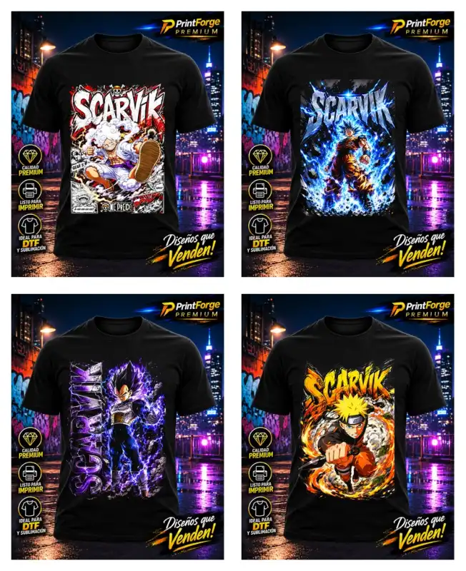 Dragon ball goku vegeta naruto playeras dtf png 4 plantillas semitonos
