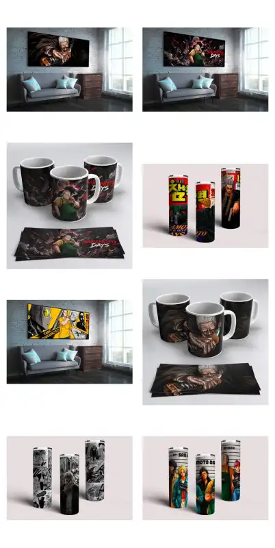 sakamoto tazas marcos tumbler 12 plantilla sublimar anime 6 y 6 diseños