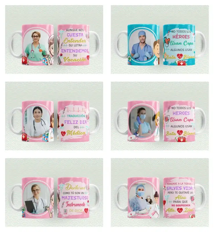 Doctor medico profesiones frases plantillas tazas sublimar editables