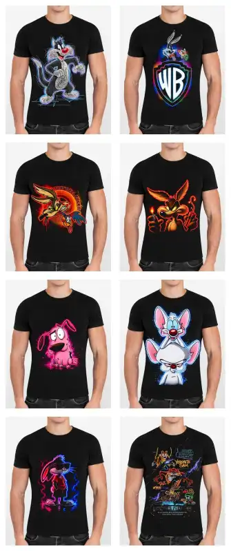 looney tunes 20 diseños semitonos dtf playera negra